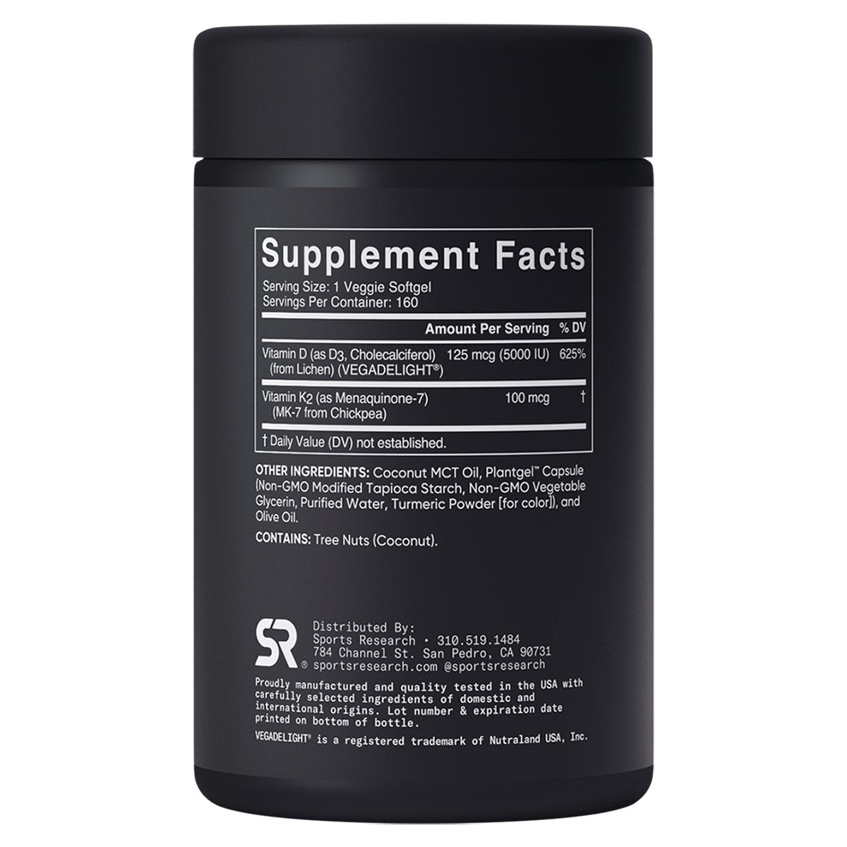 Plant-based Sports Research vitamin D3 and K2 supplement