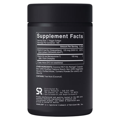 Plant-based Sports Research vitamin D3 and K2 supplement