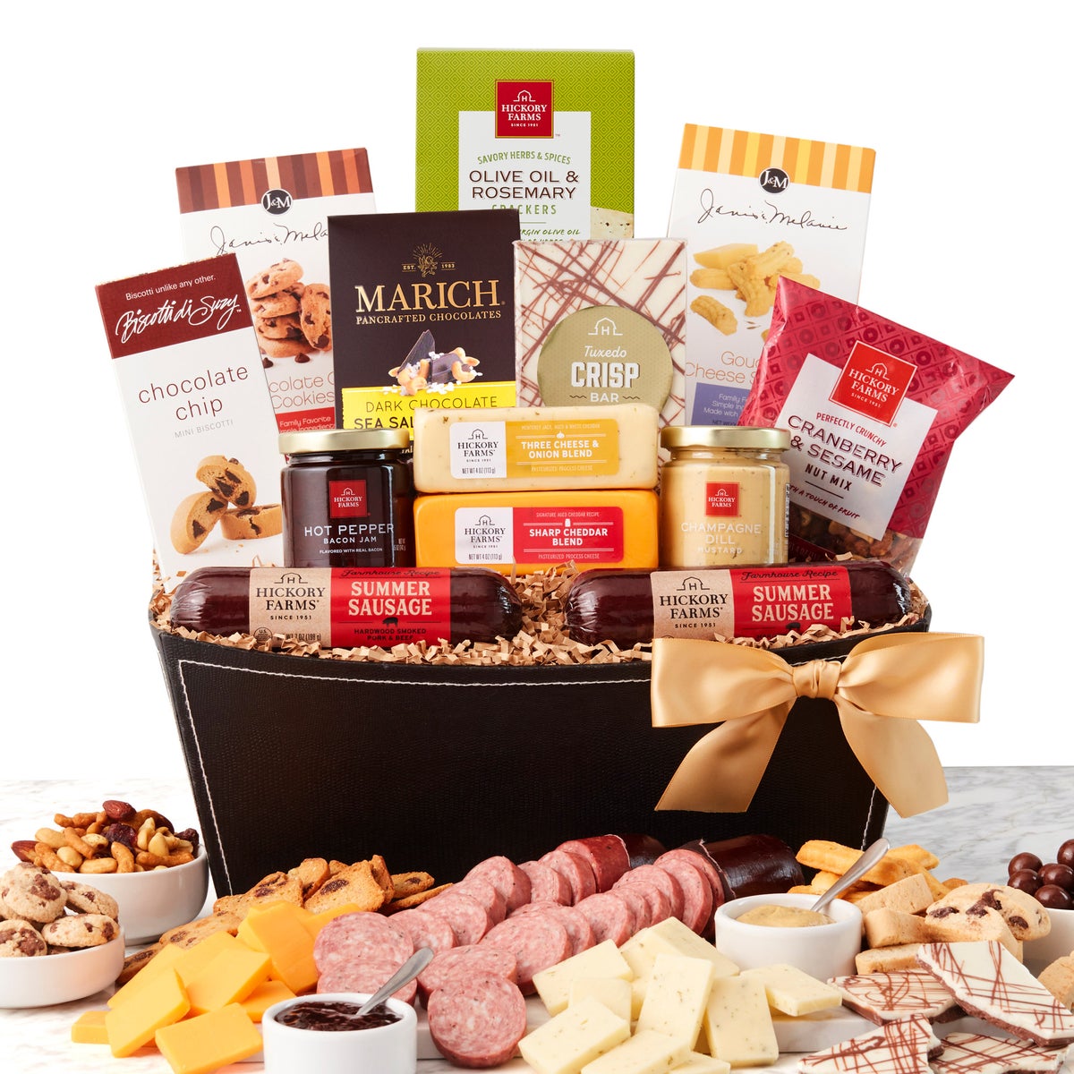 Gourmet snack gift basket with sweet and savory items