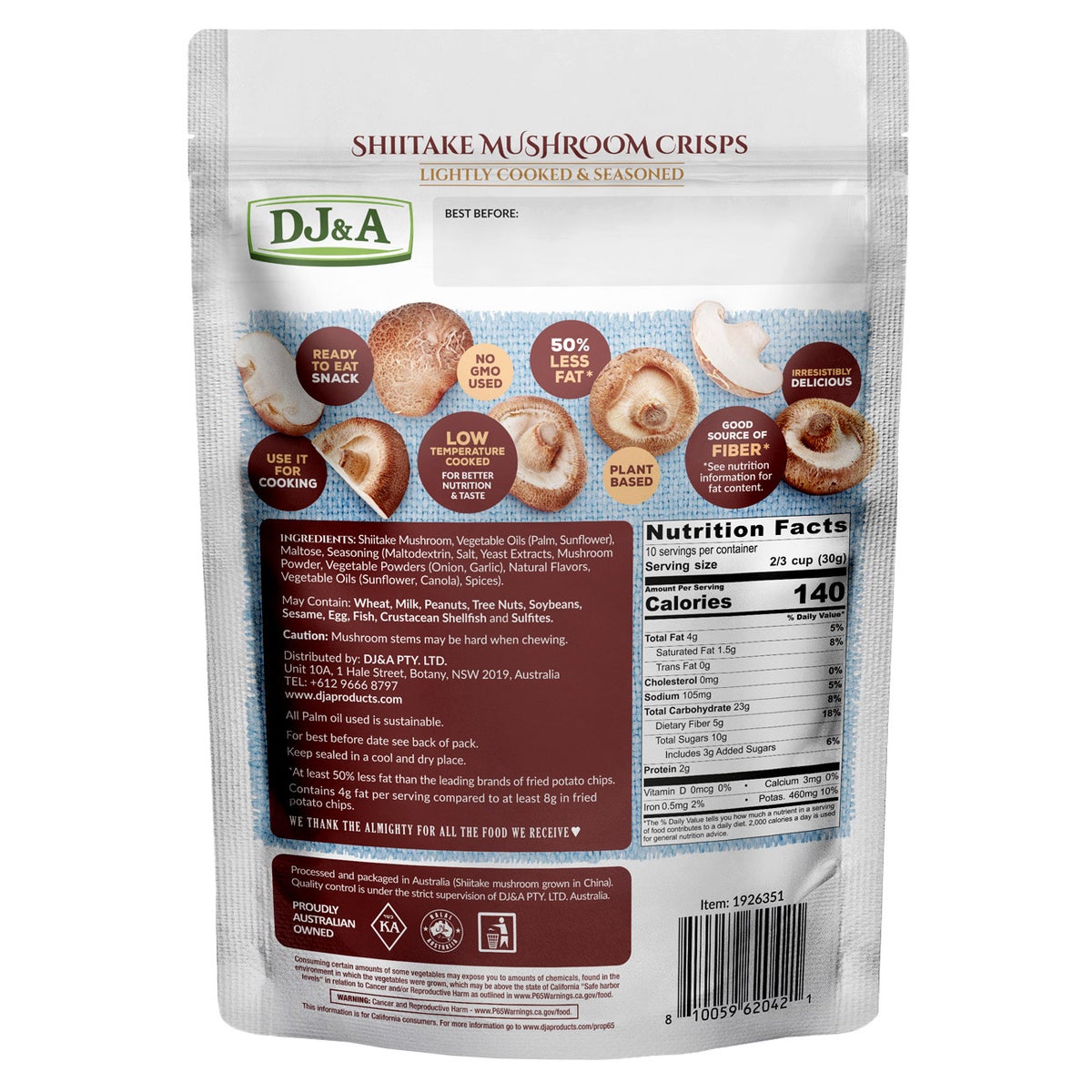 DJ&A mushroom crisps pantry snack 10.58 oz bag