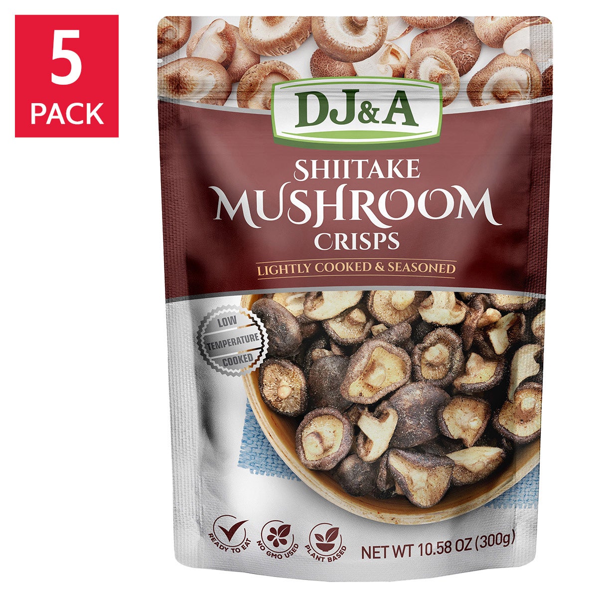 DJ&A shiitake mushroom crisps 5-pack snack bags