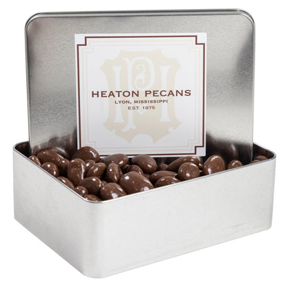 Heaton Pecans milk chocolate covered pecan tin