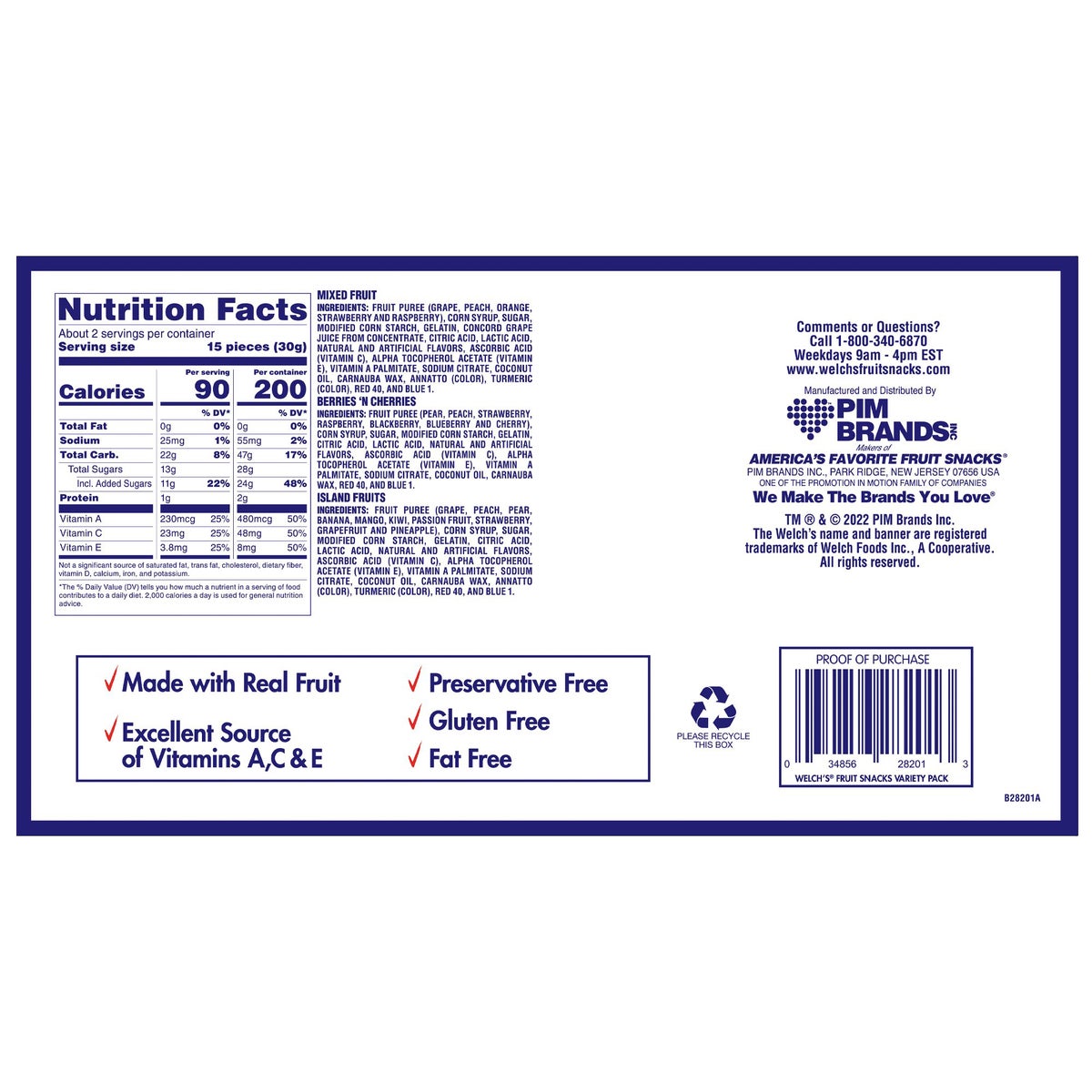 Gluten free Welch's fruit snacks pack