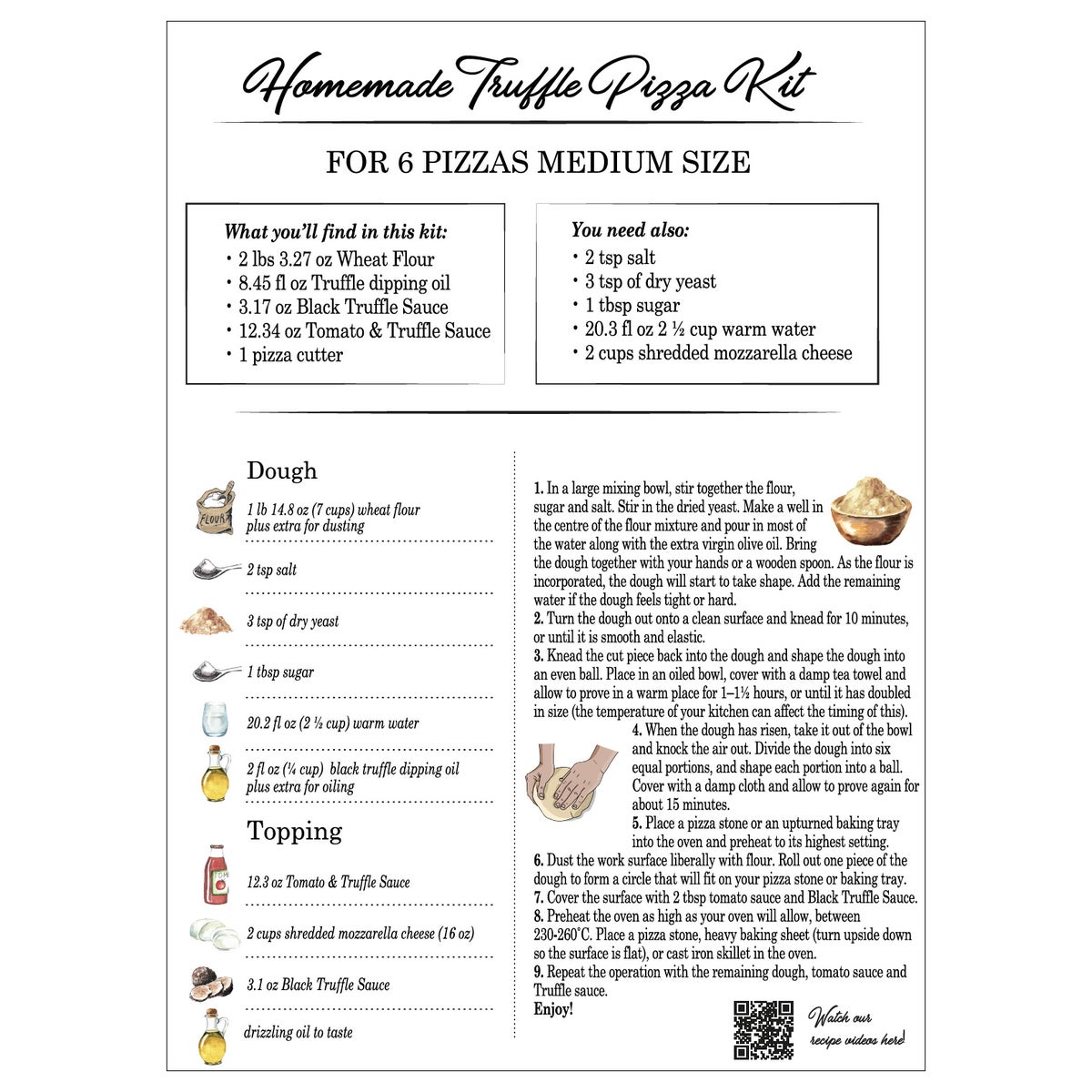 Truffle pizza kit with wheat flour and sauces