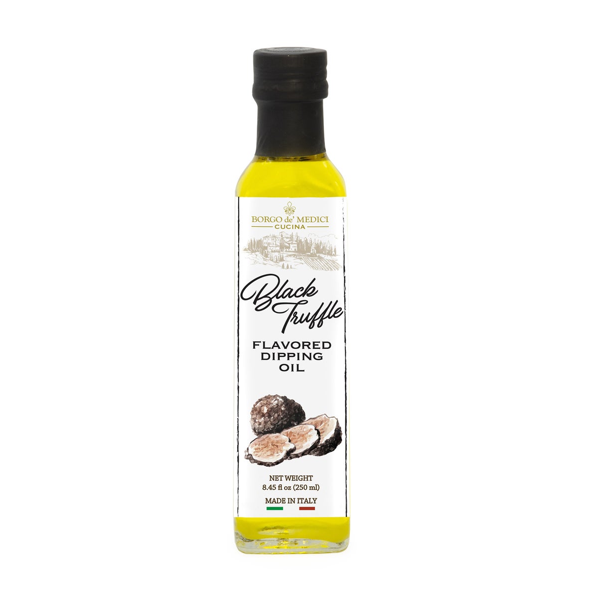 Black truffle flavored dipping oil bottle
