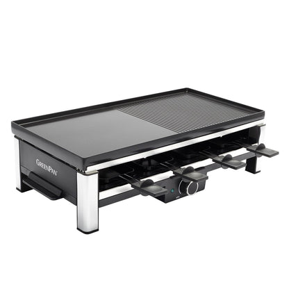 Reversible grill and griddle plate with pancake wells