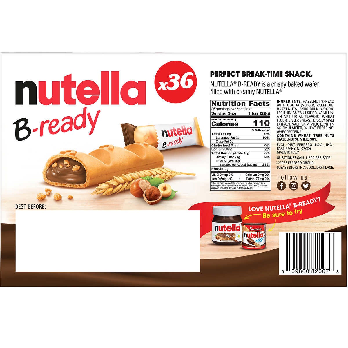Individually wrapped Nutella wafer snack packs