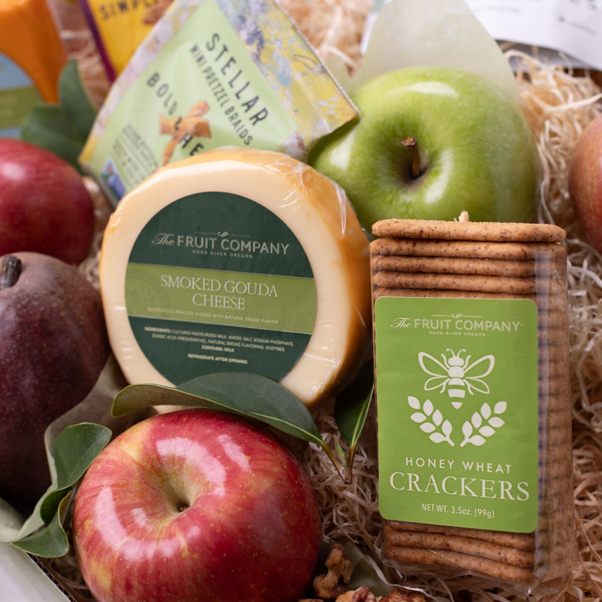 Smoked gouda cheese in charcuterie gift set
