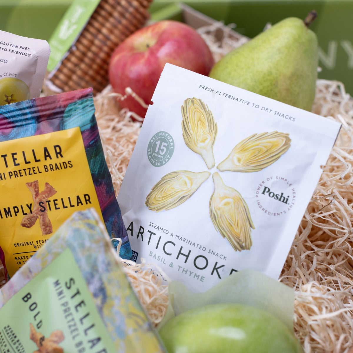 Holiday fruit gift basket with savory items