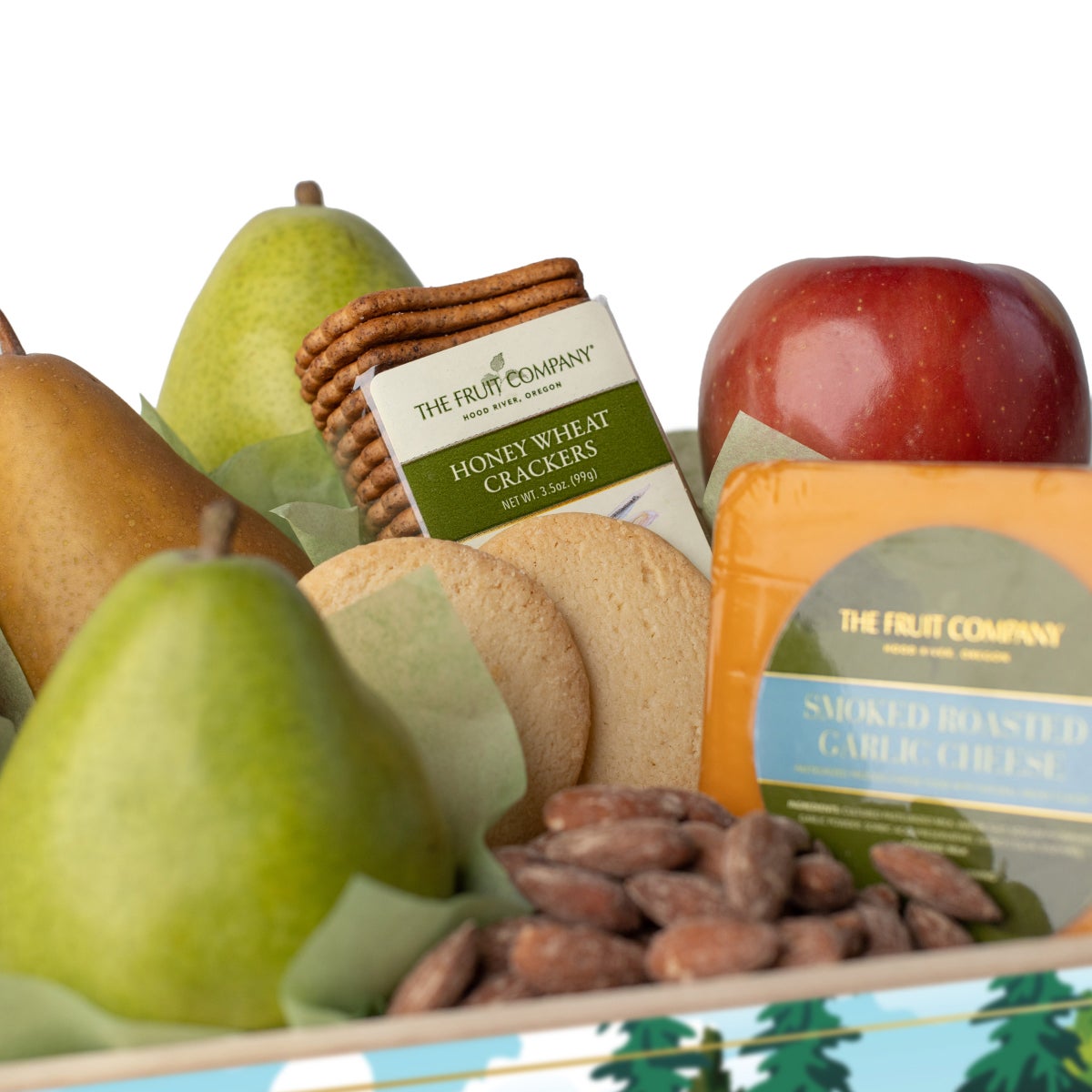 Gift crate with smoked salmon and roasted garlic cheese