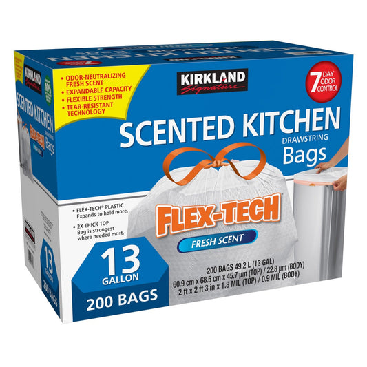 Kirkland Signature Flex-Tech 200-count drawstring trash bags