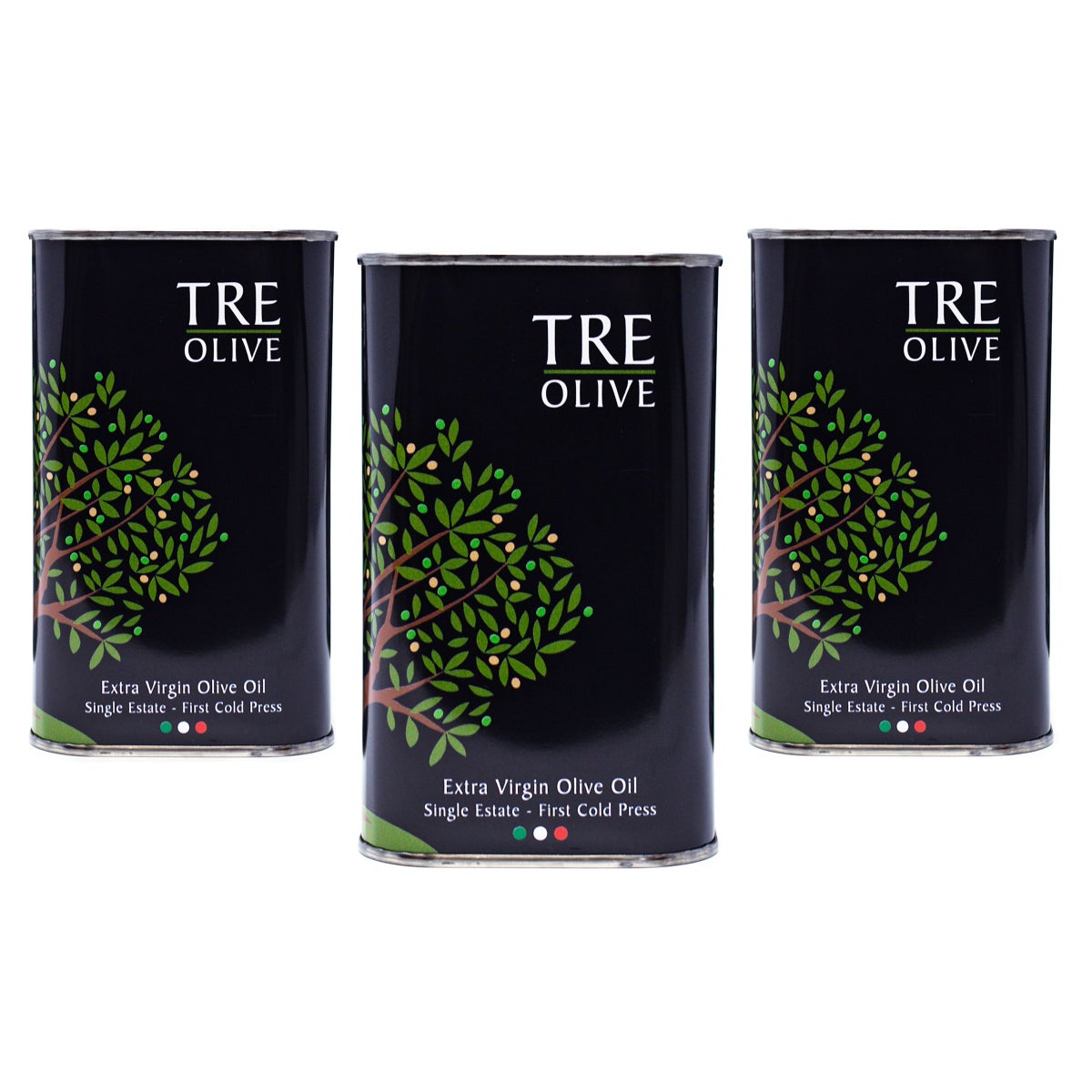 TRE Olive Primo Early Harvest and Signature Estate olive oil tins