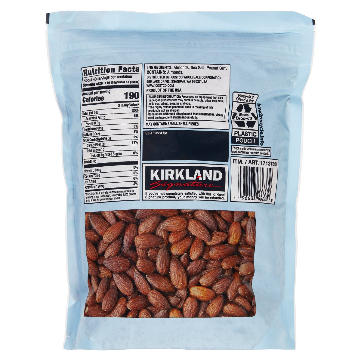 Kirkland Signature 2.5 lb roasted almond snack