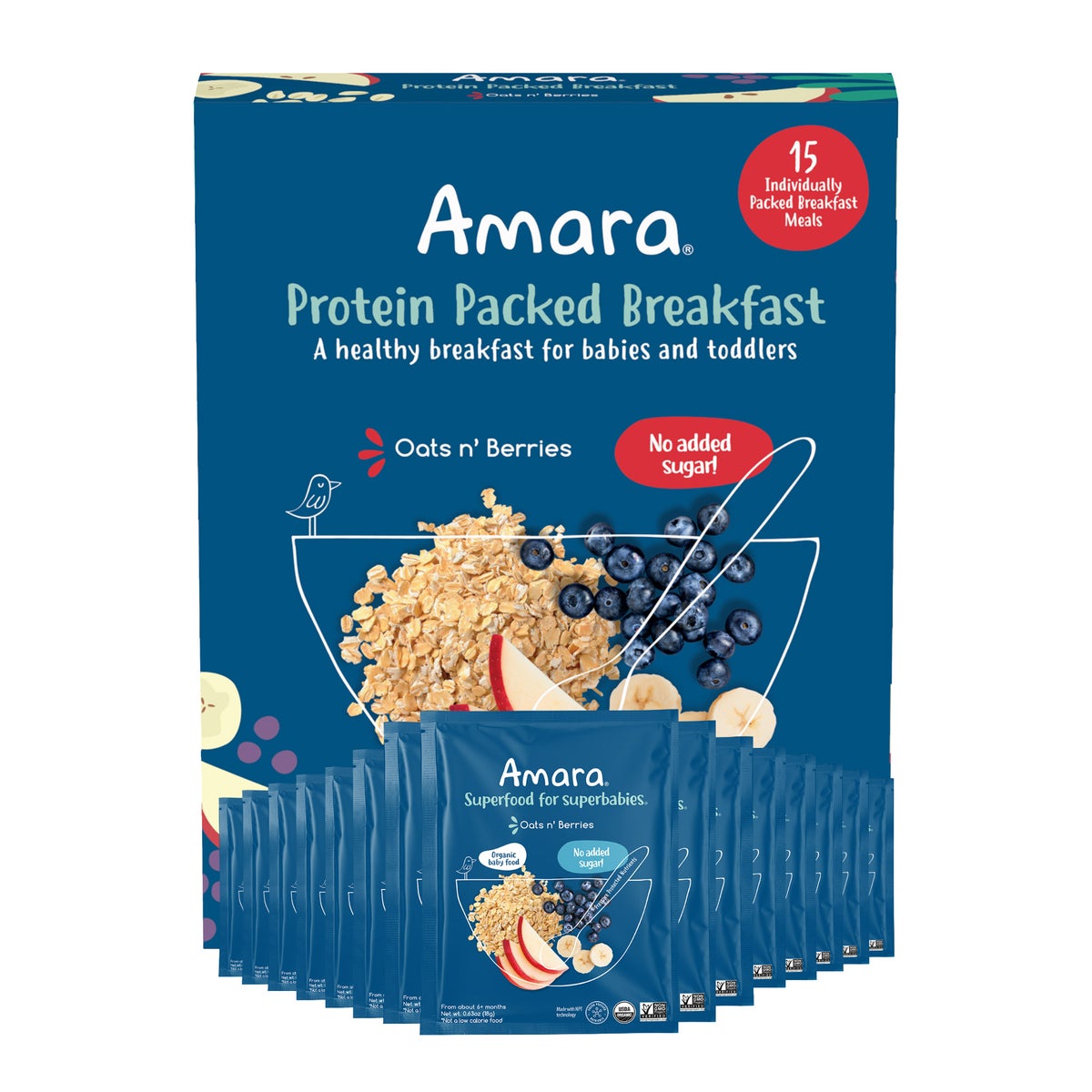 Oats Overnight — Amara Baby and Toddler Protein Packed Breakfast Cereal Oats and Berries, 15 Meals