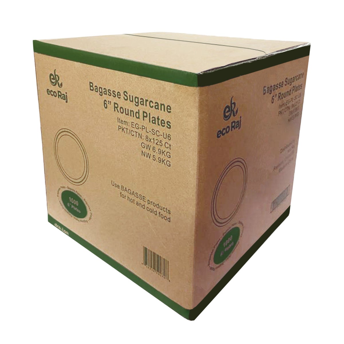 Eco Raj 6-inch compostable bagasse plate 1000-count