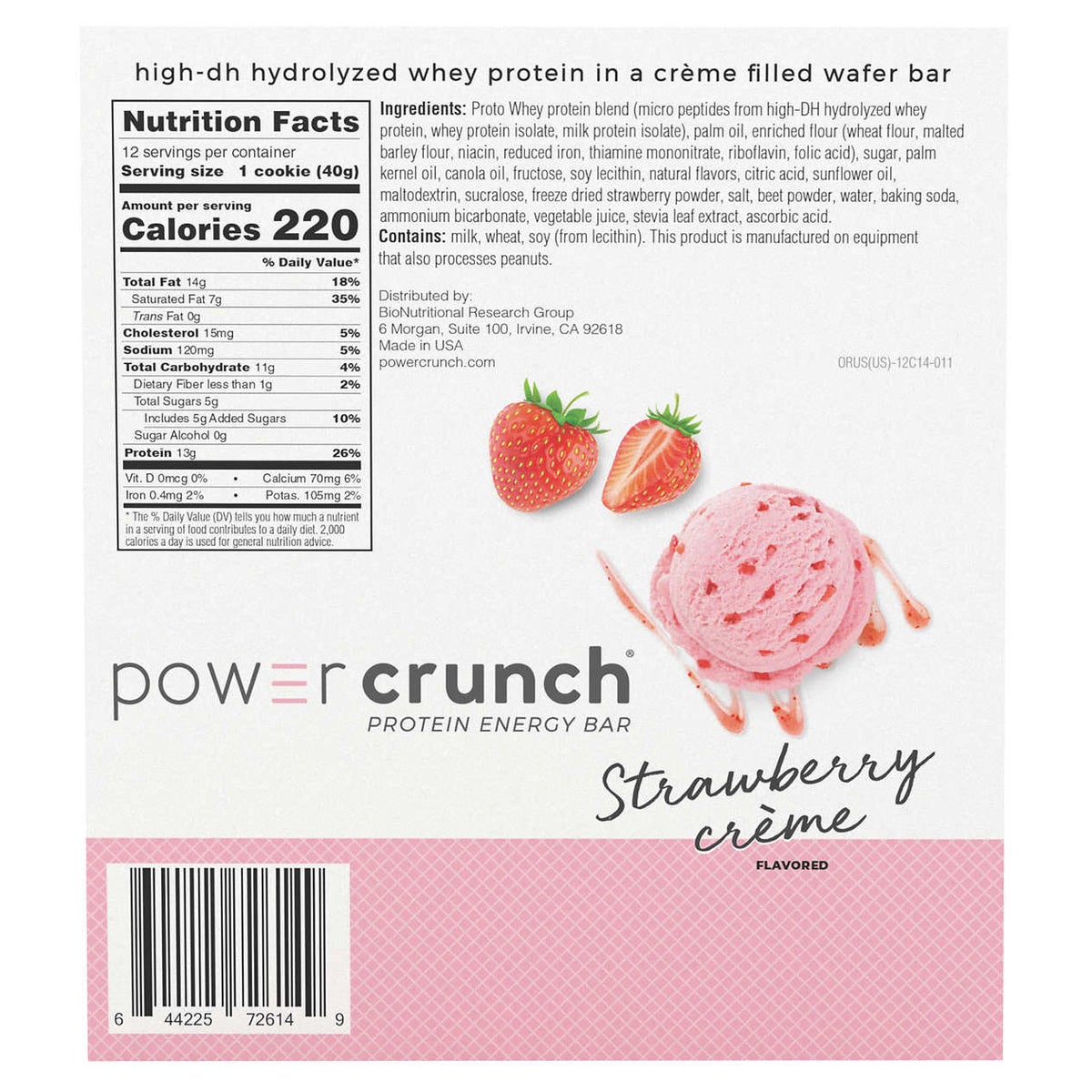Crisp wafer protein bar with strawberry creme filling
