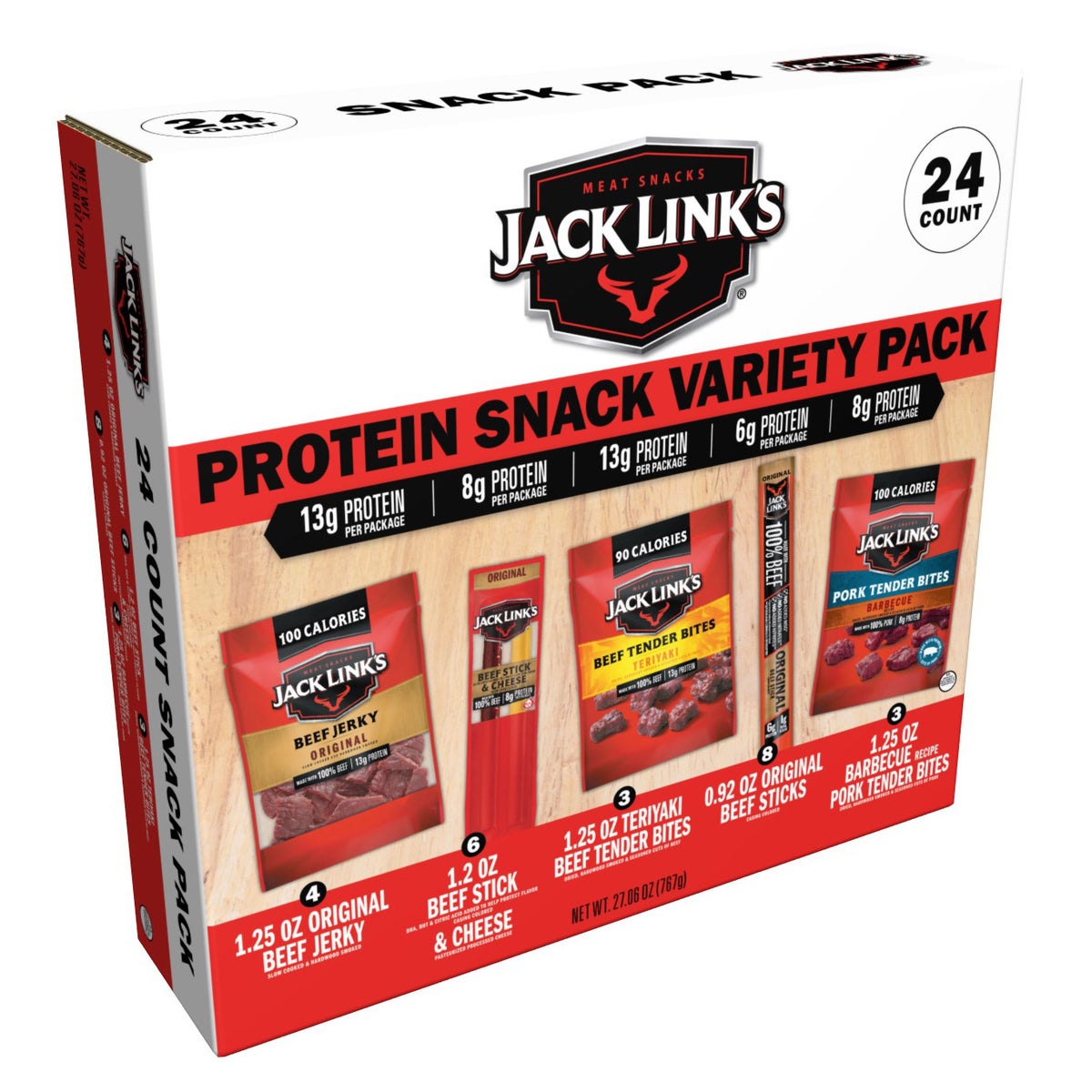 Jack Link's protein snack variety pack 24-count box