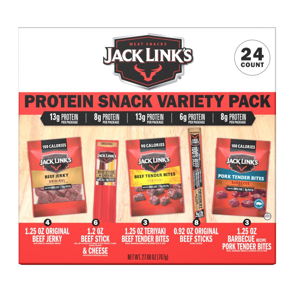 Jack Link's savory protein snack variety pack packaging