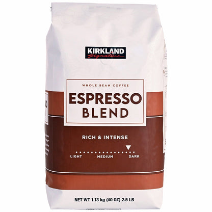 Kirkland Signature espresso blend whole bean coffee bag
