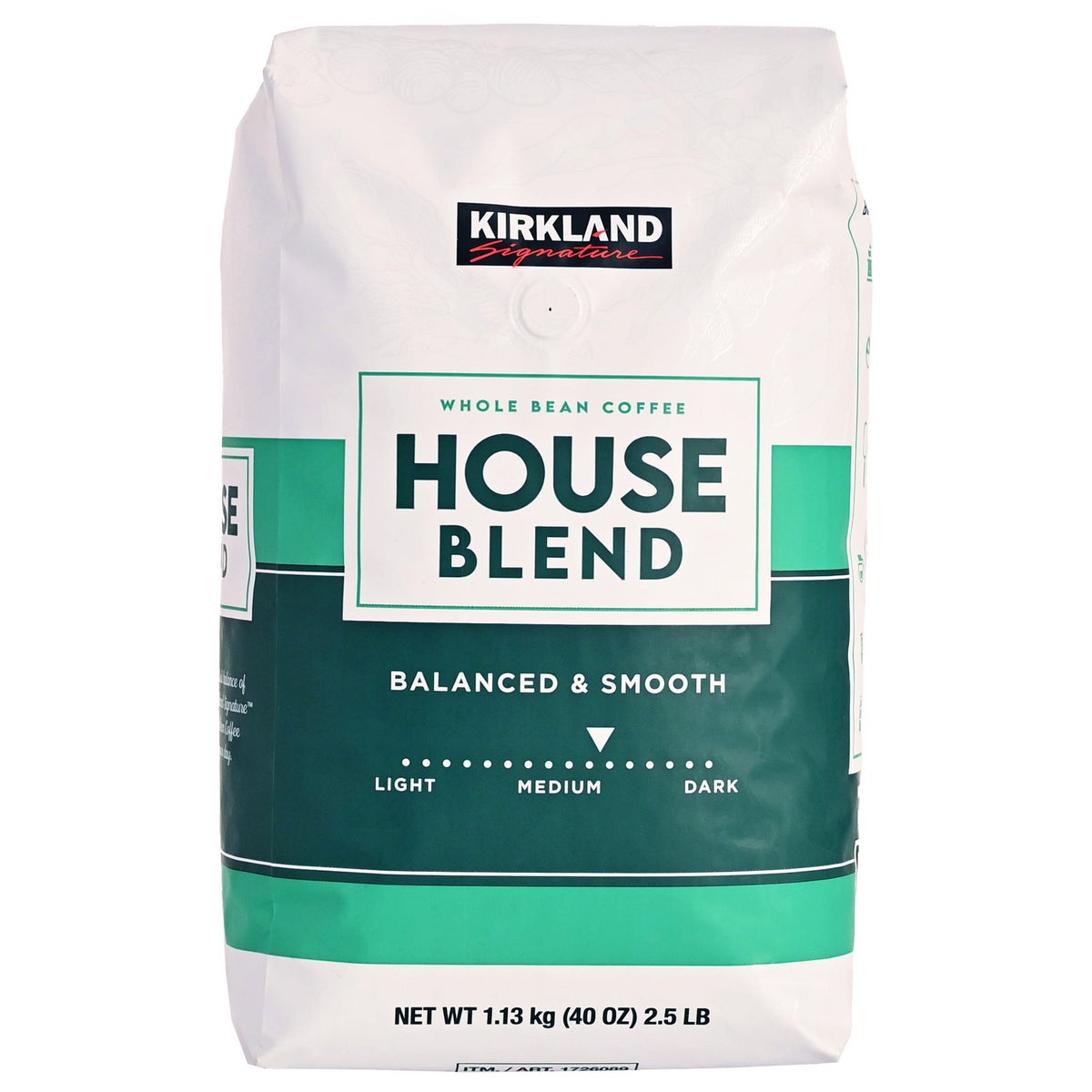 Kirkland Signature medium roast whole bean coffee bag