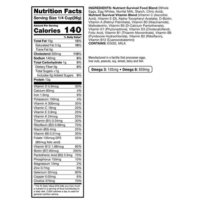 Long shelf life powdered vitamin eggs preparedness kit