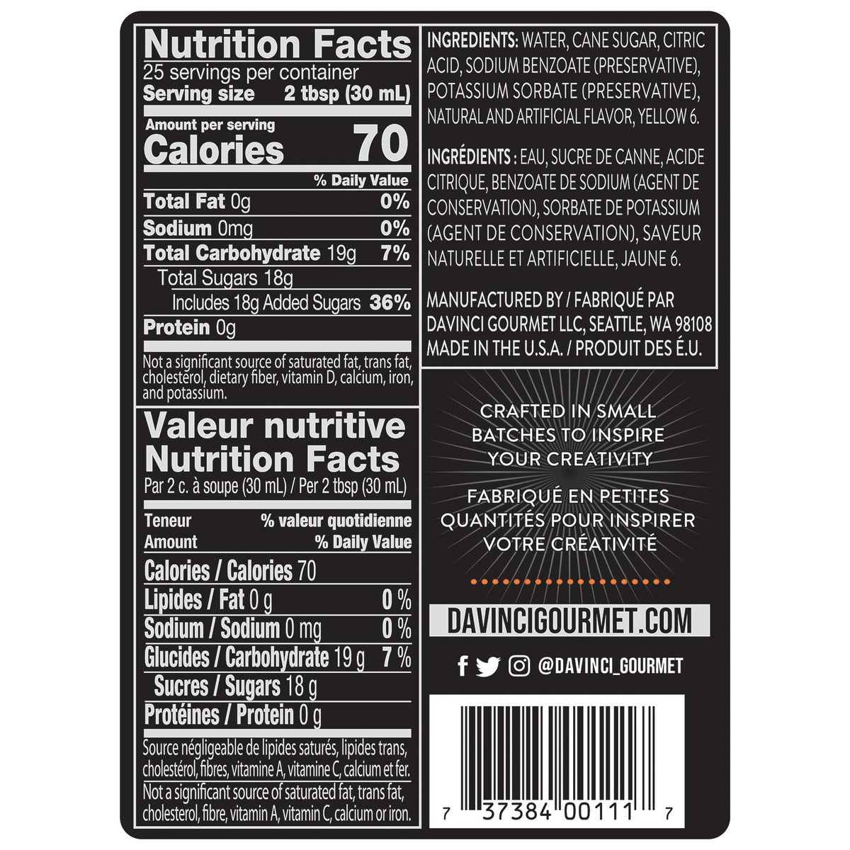 DaVinci Gourmet peach syrup for coffee drinks and desserts