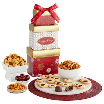 Harry & David gourmet gift tower with sweet and savory treats
