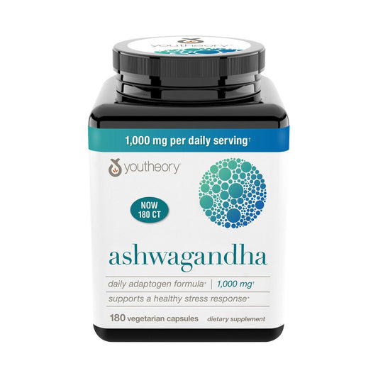 Youtheory Ashwagandha 1000 mg vegetarian capsules bottle