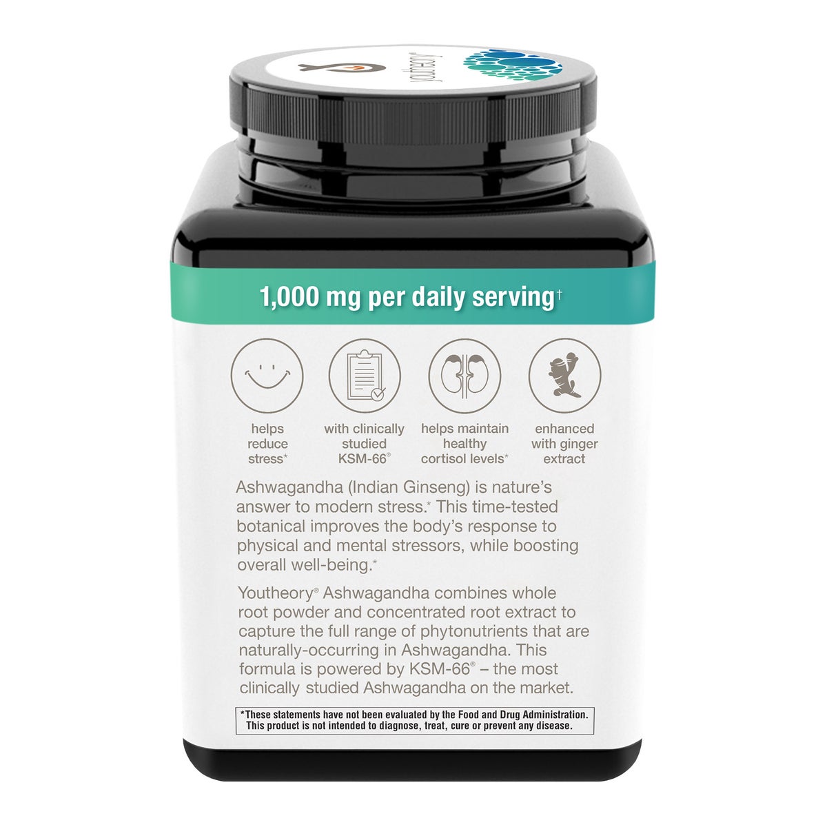 Youtheory Ashwagandha 180 capsule bottle