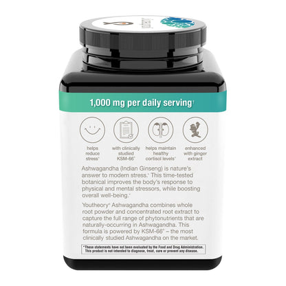 Youtheory Ashwagandha 180 capsule bottle