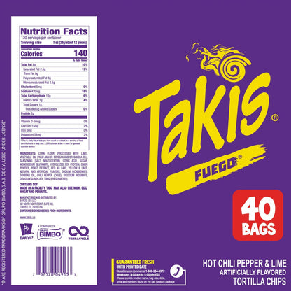 Takis hot chili pepper and lime snack bags
