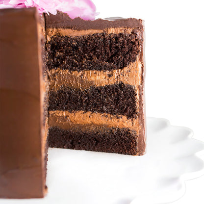 Three-layer chocolate cake with fudge frosting