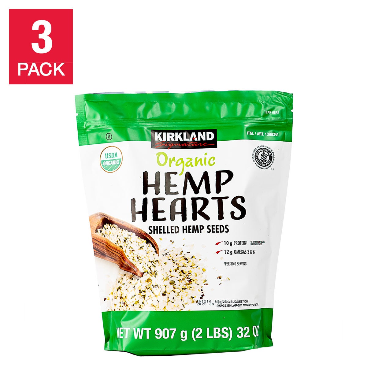 Kirkland Signature Organic Hemp Hearts 3-pack bulk pantry item