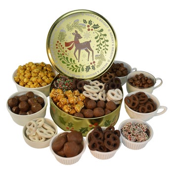 Hebert Mansion Medley Holiday Tin 2.15 lb candy pretzel assortment