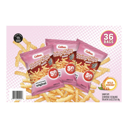 Calbee baked original shrimp chips 36-count snack pack