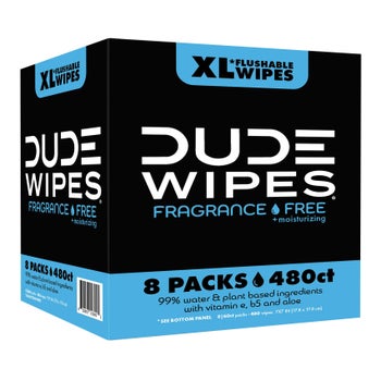 DUDE fragrance-free moisturizing XL flushable wipes 480 count