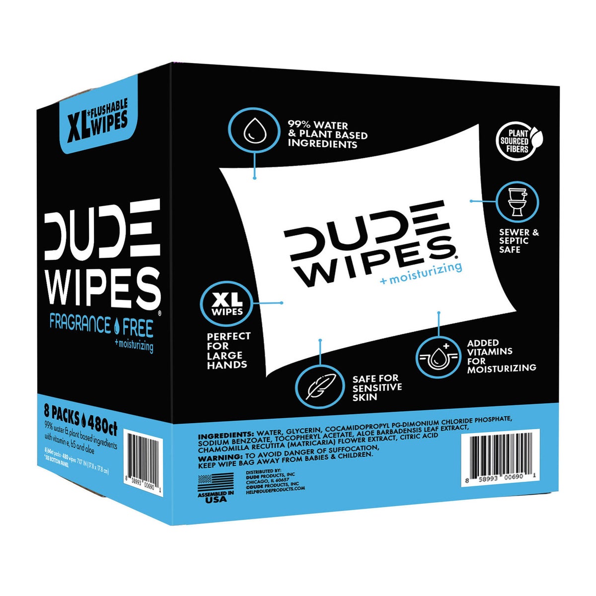 DUDE extra-large flushable wipes 8 pack 60 count each