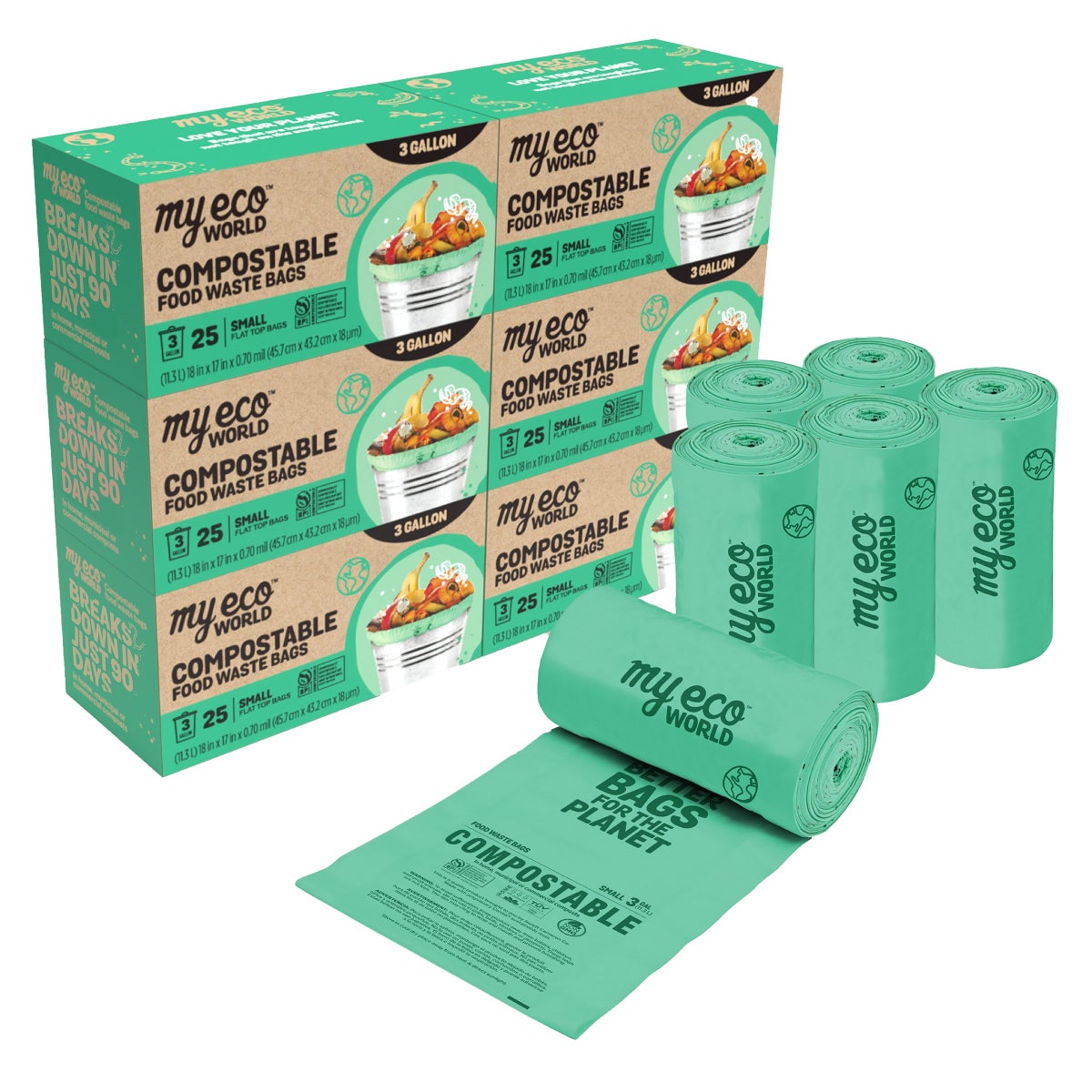 MyEcoWorld flap-top compostable food waste bag pack
