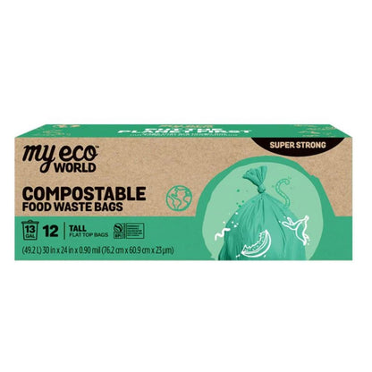 Green compostable kitchen trash bags with flap top