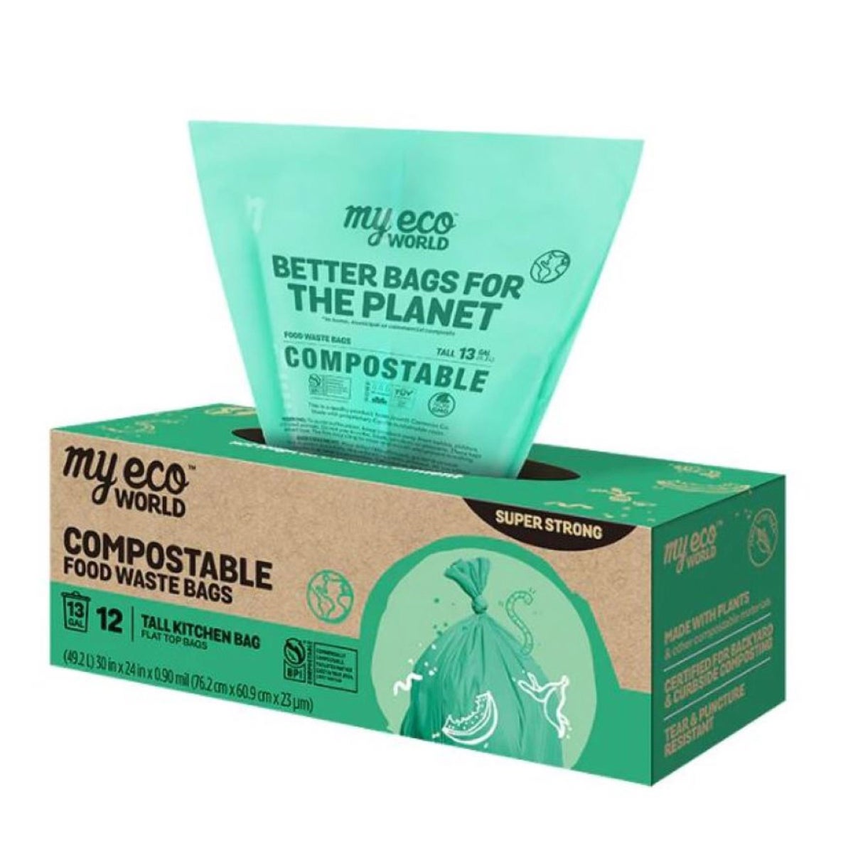 Compostable 13-gallon bags for everyday cleanup