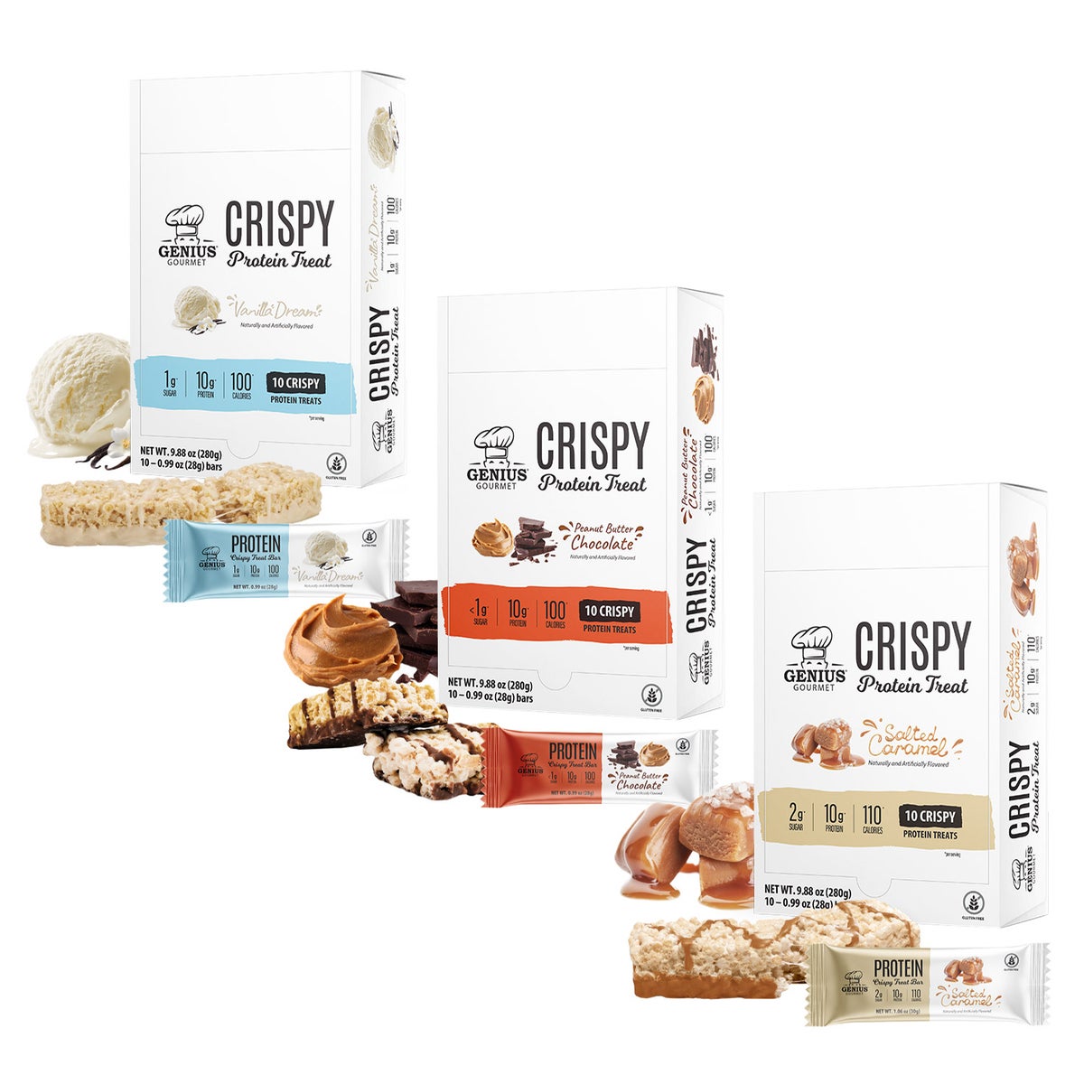 Genius Gourmet crispy protein bar variety pack 30 count