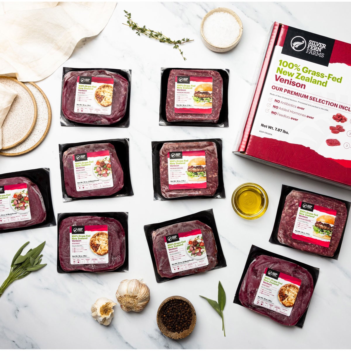 Silver Fern Farms venison meat box with assorted cuts