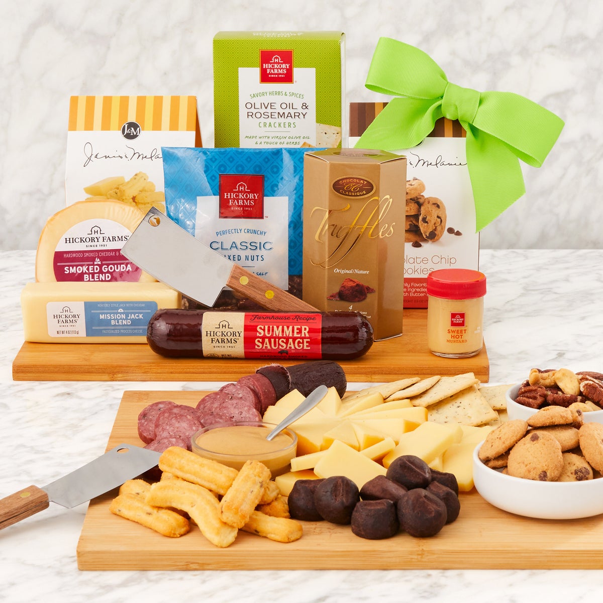Hickory Farms gift basket with sausage and cheese