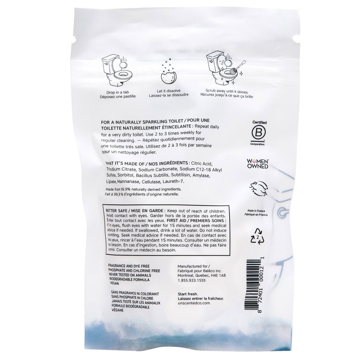 The Unscented Company bathroom cleaning tabs packaging