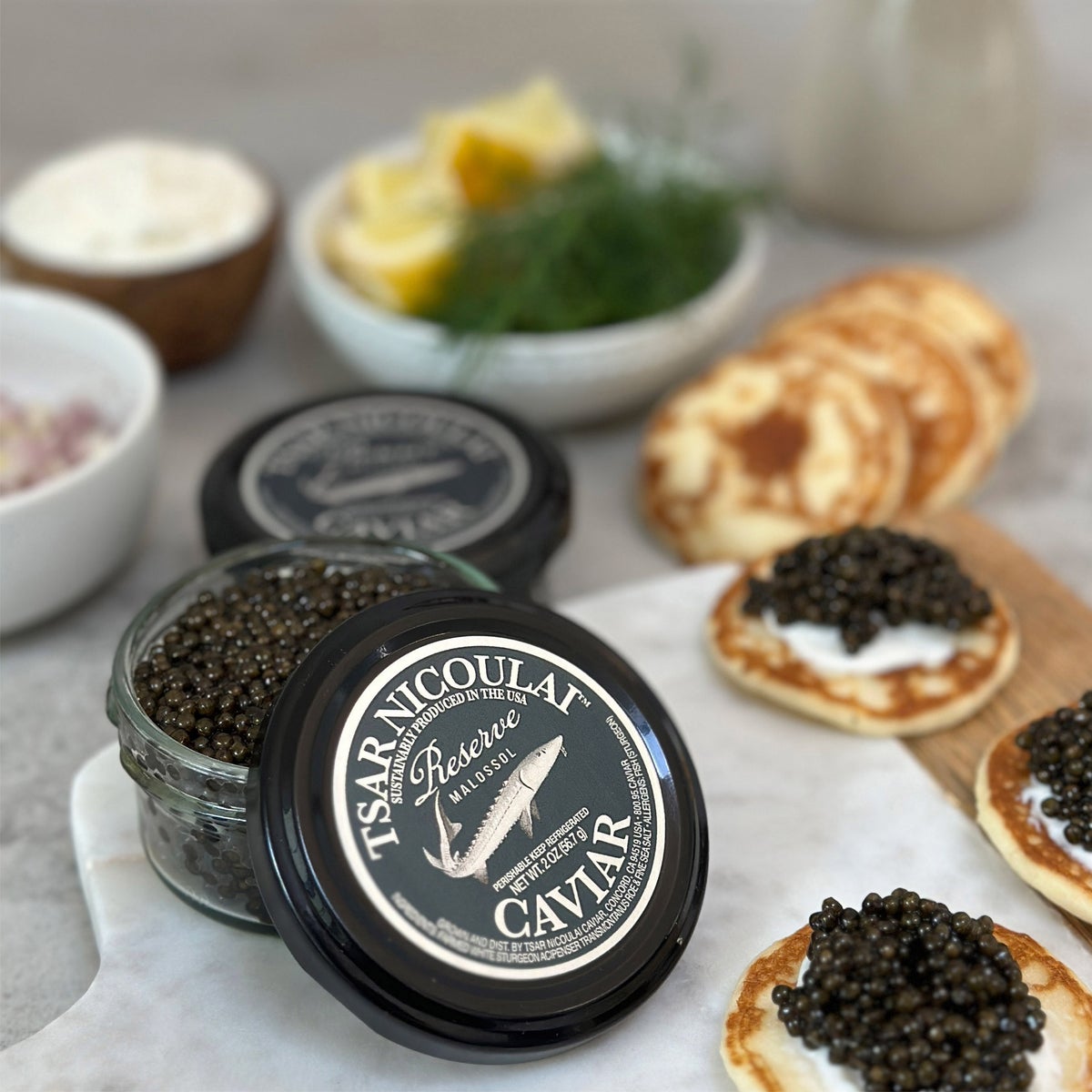 White sturgeon reserve caviar in sealed jar