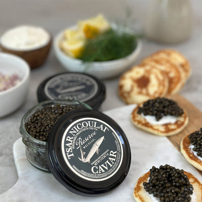 White sturgeon reserve caviar in sealed jar