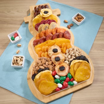 Vacaville Fruit Company dried fruit nut and confection bamboo snowman tray