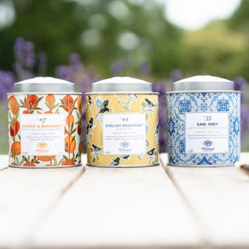 Whittard loose leaf tea collection with three decorative caddies