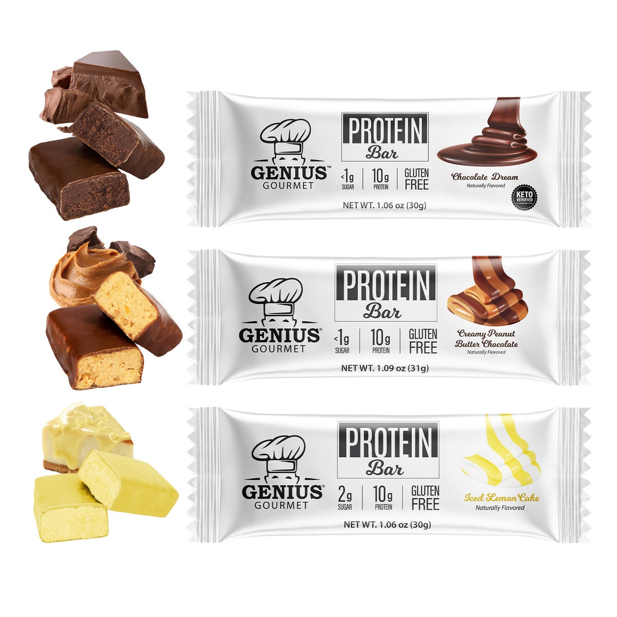 Creamy Peanut Butter Chocolate protein bars by Genius Gourmet
