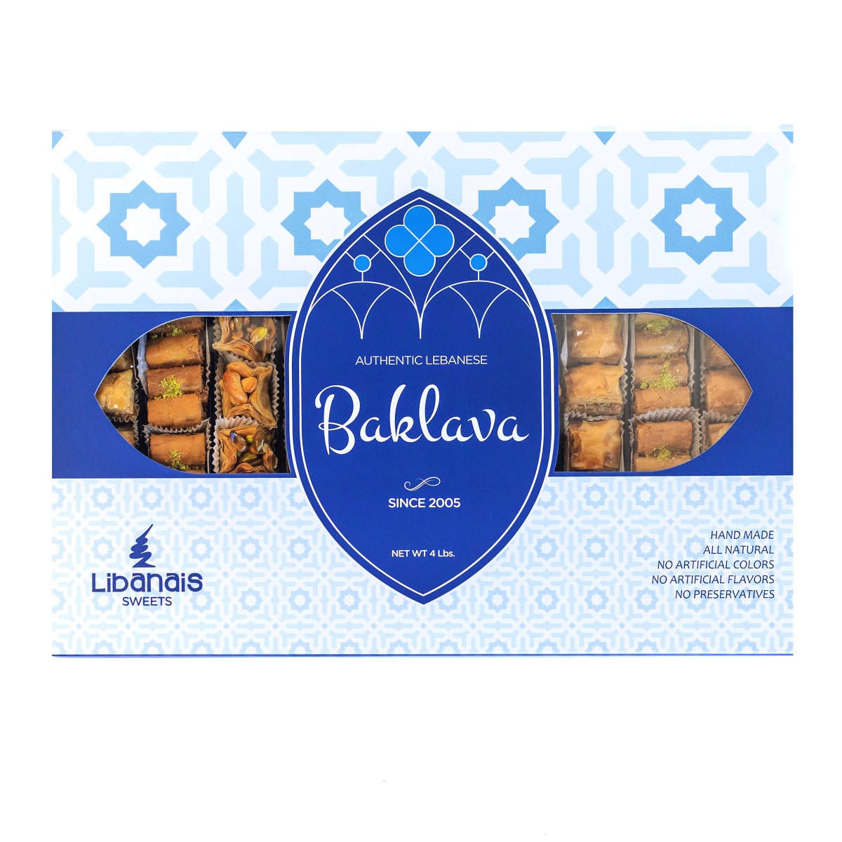 Mixed baklava assortment with walnut and pistachio pieces